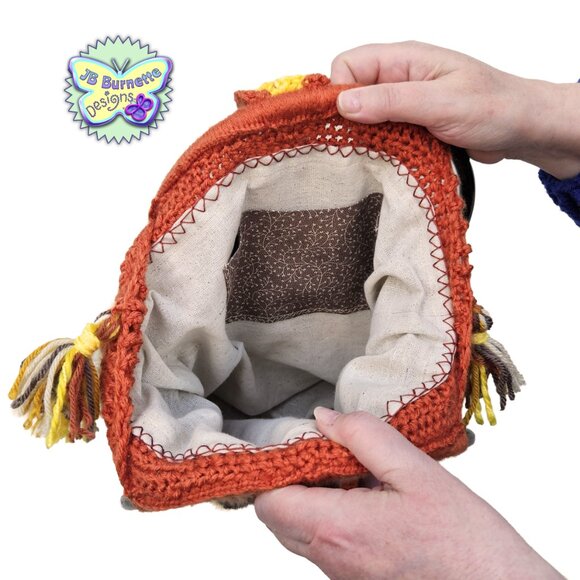 Handmade Crochet Starburst Bag, Wood Handle Purse, Solid Bottom Handbag Tote - Picture 6 of 9